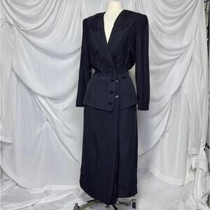 Vintage Black Women's Embroidered Classic Maxi Dress Suit Size XL